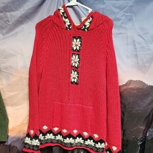 Tailor B. Moss Red Cowl Sweater with Black and White Accents